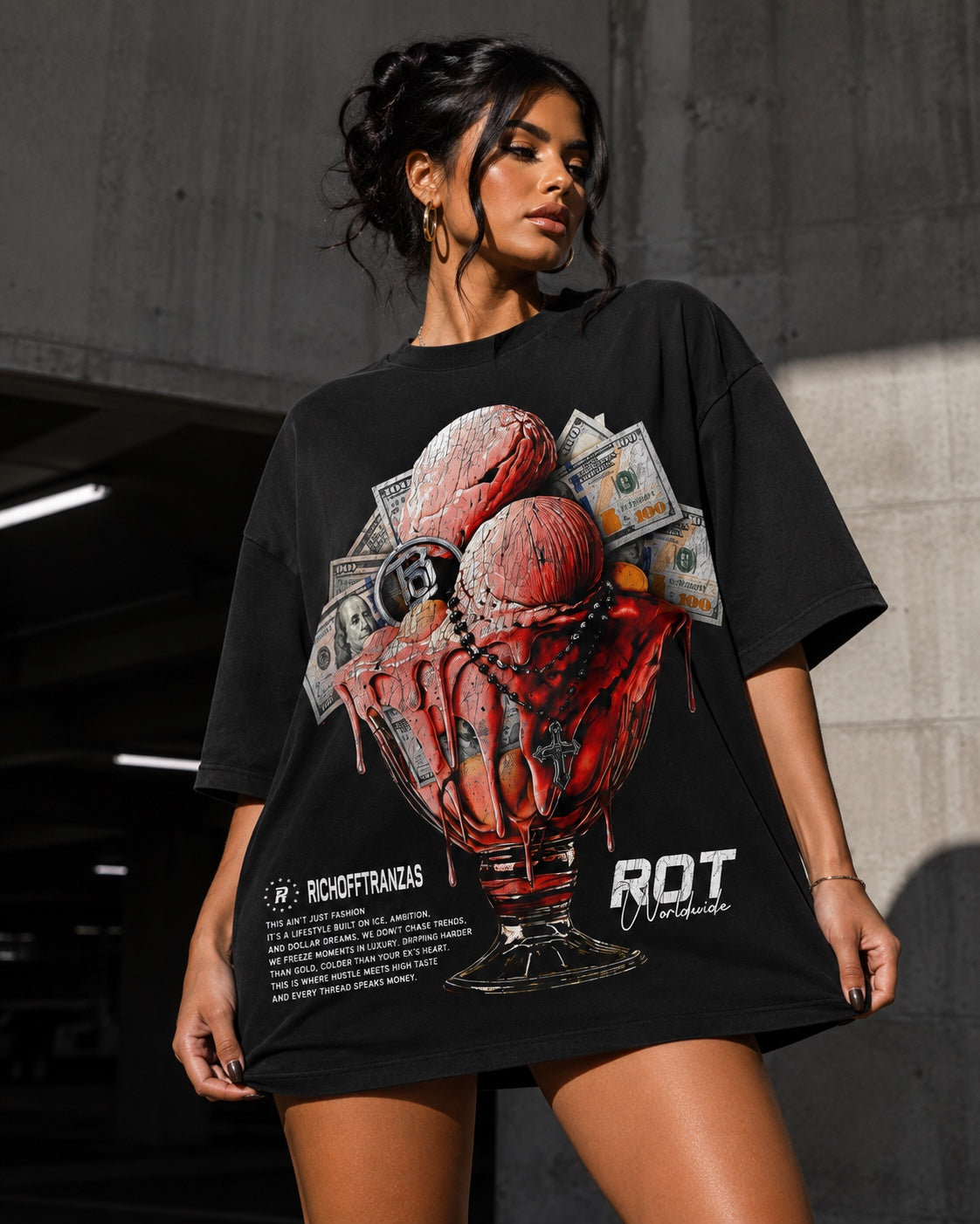 RichOffTranzas “Frozen Assets” Oversized Tee – Vintage Black