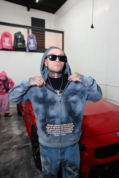 GRAY R.O.T ZIP UP HOODIE