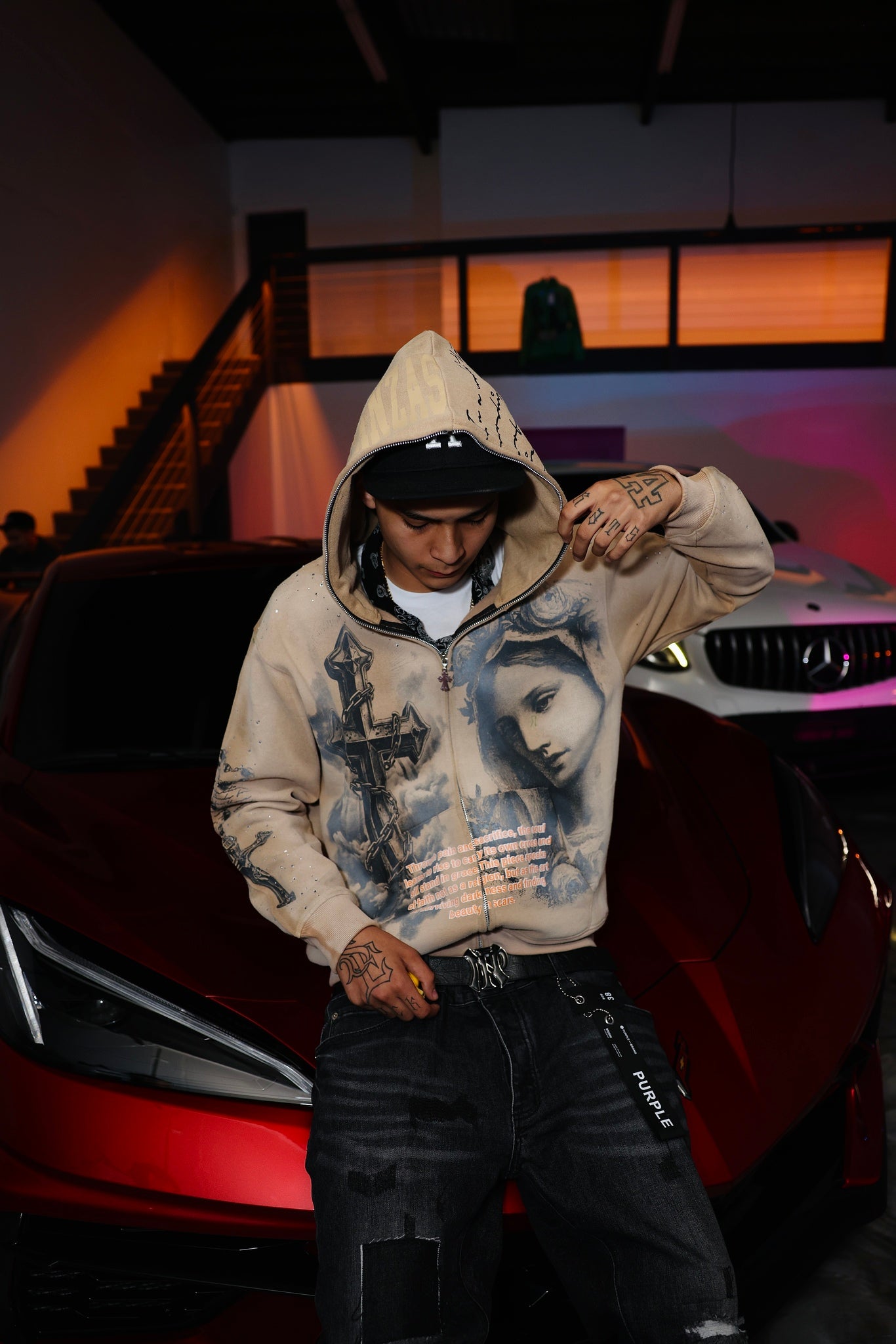 BEIGE R.O.T ZIP UP HOODIE