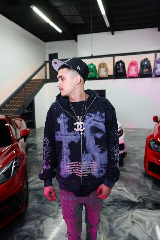 BLACK R.O.T ZIP UP HOODIE