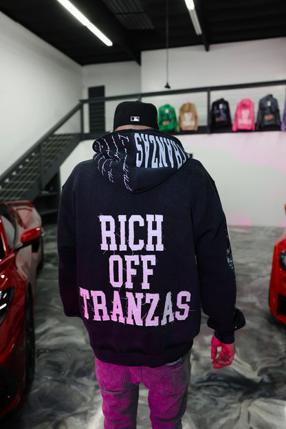 BLACK R.O.T ZIP UP HOODIE
