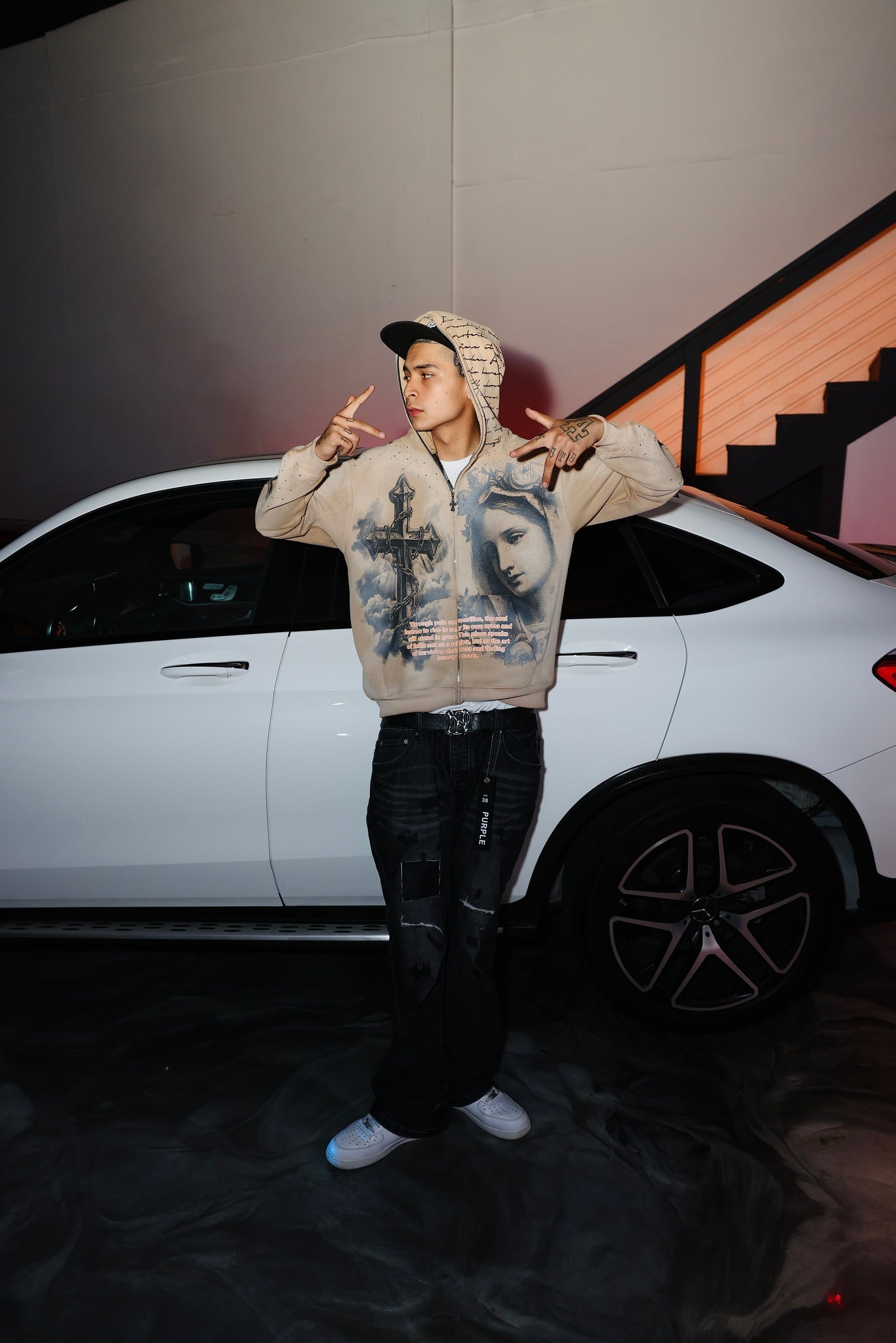 BEIGE R.O.T ZIP UP HOODIE